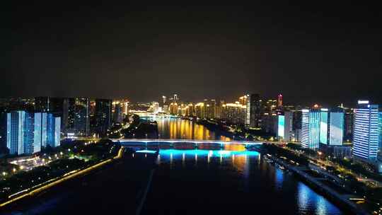 航拍福建福州闽江鳌峰大桥夜景视频素材模板下载