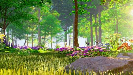 春天清晨万物复苏和阳光穿过树林