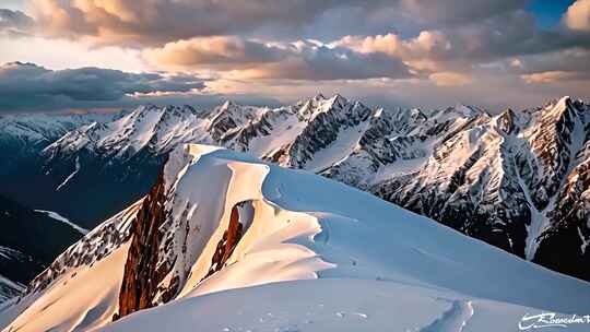 日出雪山山峰山脉云海唯美雪景风景风光ai