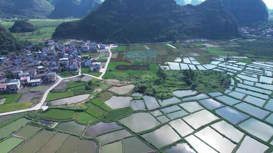 广西桂林会仙镇玻璃田景区航拍