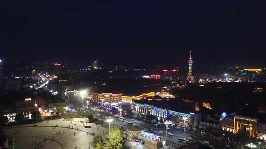 新疆喀什老城区夜间航拍视频素材模板下载