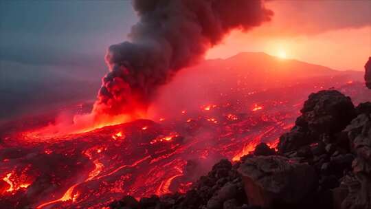 末日活火山爆发喷发岩浆自然灾害ai素材原视频素材模板下载
