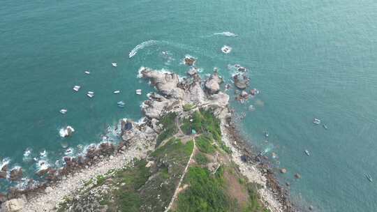 海滩双月湾黑排角礁石沙滩海岸海滩航拍惠州