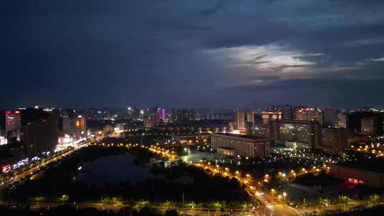 航拍江西宜春市政府夜景