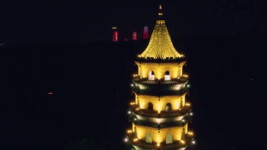 南宁航拍龙象塔青秀山夜景地标东盟商务区