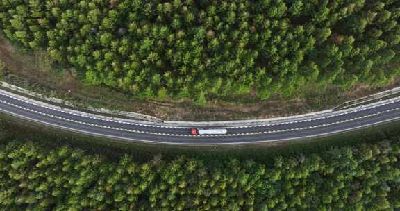 穿过森林的道路俯瞰航拍