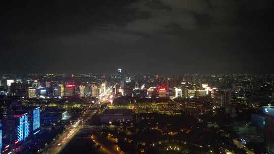 广东东莞鸿福路CBD城市夜景灯光航拍