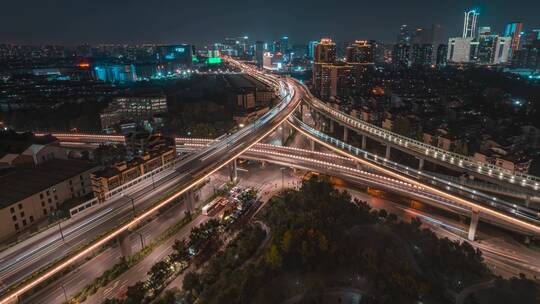 杭州_秋石高架桥_秋涛路_车流夜景4K