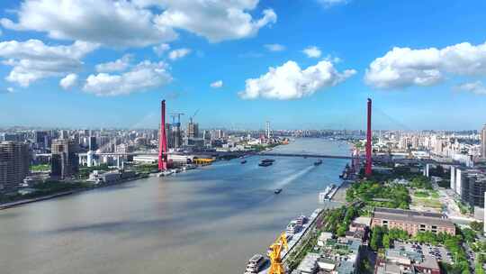 航拍杨浦大桥延时