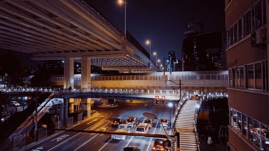 上海城市高架夜景航拍