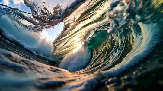 海浪内部光影特写