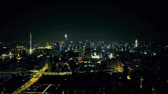 广州珠江新城广州塔夜景航拍视频素材模板下载