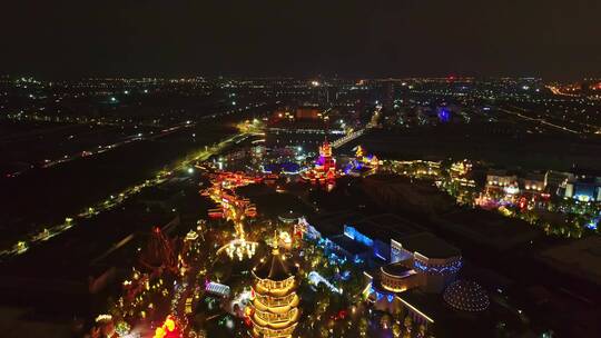 厦门方特梦幻王国游乐园夜景航拍