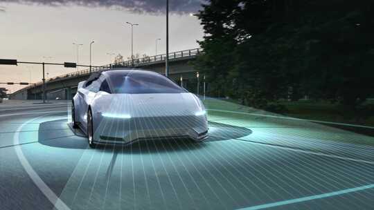 未来概念汽车无人驾驶扫描道路行驶