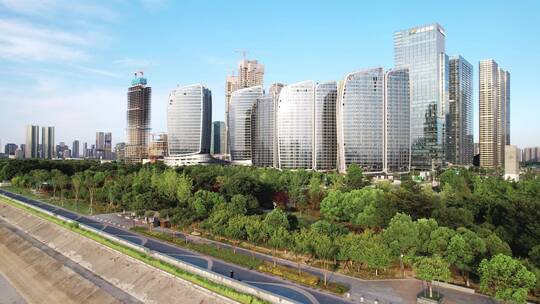 杭州奥体中心现代建筑群航拍