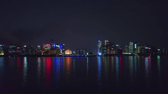 杭州钱江新城夜景航拍