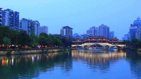 中国四川省成都市锦江区安顺廊桥视频素材模板下载