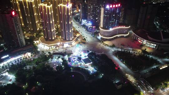 航拍夜景大景延时城市交通游乐场