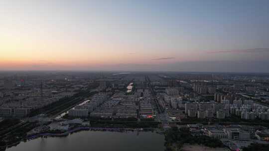 城市夕阳晚霞日落航拍东营日落