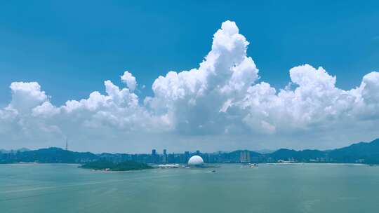 珠海航拍日月贝海上大剧院歌剧院