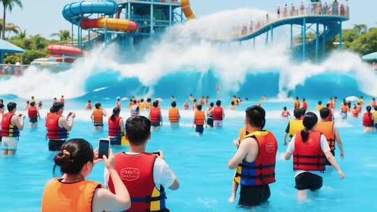 水上乐园人群体验冲浪设施