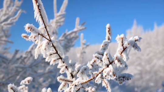 冰雪覆盖的树枝尽显冬日美景