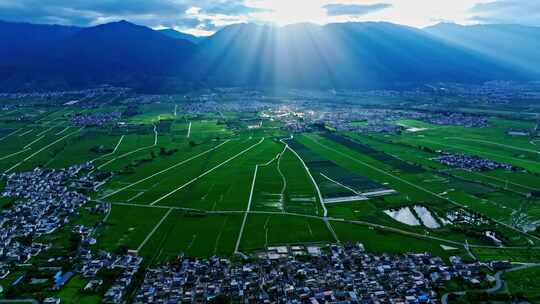 大理苍山耶稣光稻田景观