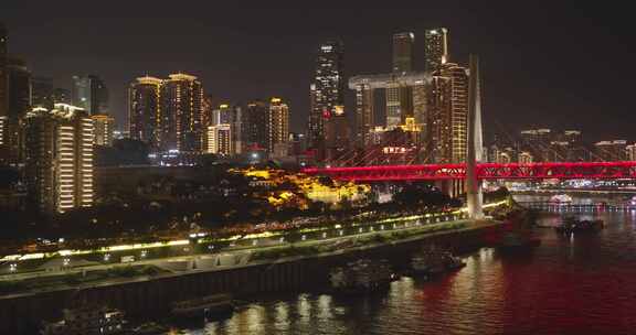 重庆夜景江桥与城市建筑