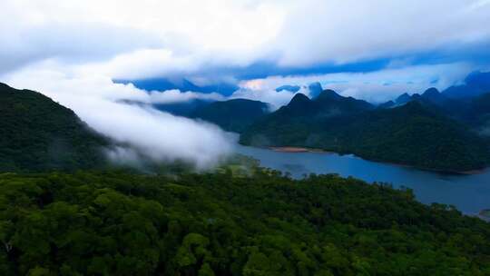 云海之上绿意盎然的山林美景