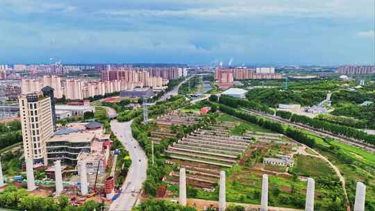 辽宁抚顺高湾经济开发区航拍城市风景