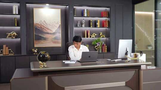 商务男士打电话电脑办公