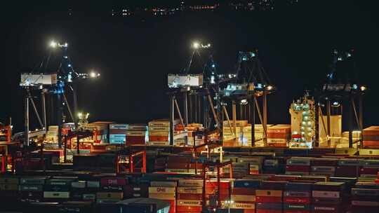 盐田港夜景港口货运码头贸易物流C0101