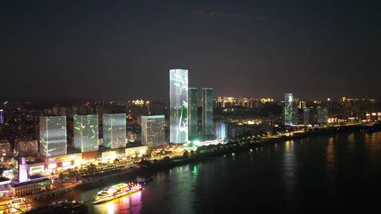 航拍湖北宜昌城市夜景