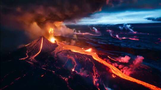 AI火山喷发火山爆发岩浆熔岩末日