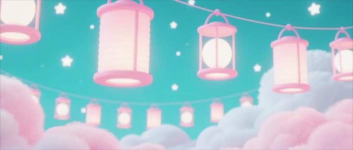 云端粉色灯笼装饰素材