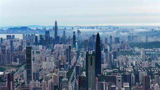 航拍深圳城市建筑群雨后云海