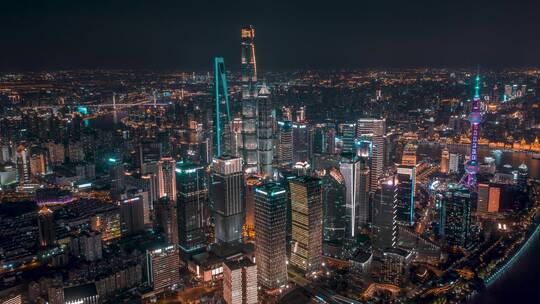 上海_上海CBD夜景_航拍延时_环绕4K