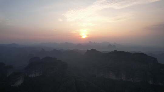 广东韶关丹霞山5A景区晚霞日落夕阳航拍