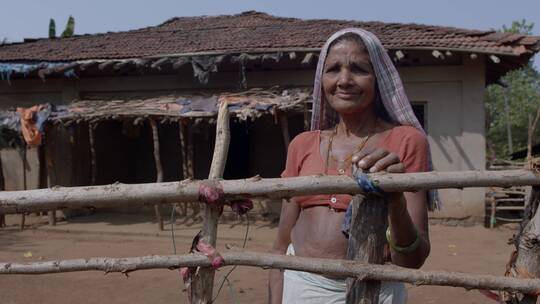 印度村庄栅栏里的女人