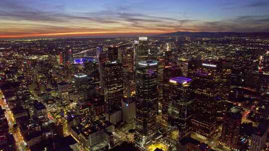 美国洛杉矶加州夜景灯光大城市建筑群市中心
