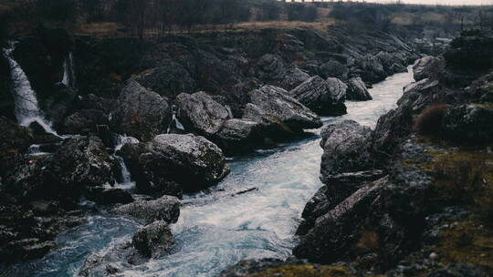航拍的河上瀑布景观视频素材模板下载