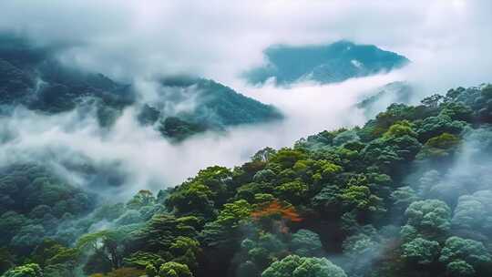 大自然森林树林云海唯美风景风光航拍ai素