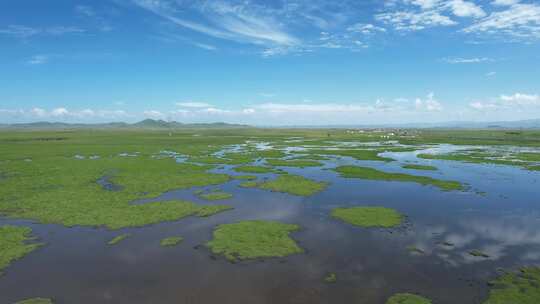 四川阿坝州若尔盖大草原湿地航拍自然风光