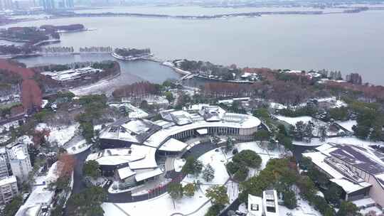 武汉东湖国际会议中心雪景航拍