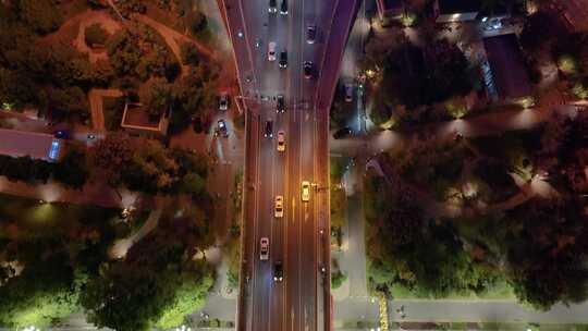 长沙夜景橘子洲大桥湘江中路车流交通航拍立