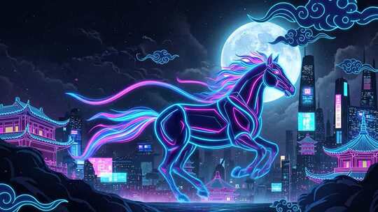 2026赛博朋克风霓虹骏马