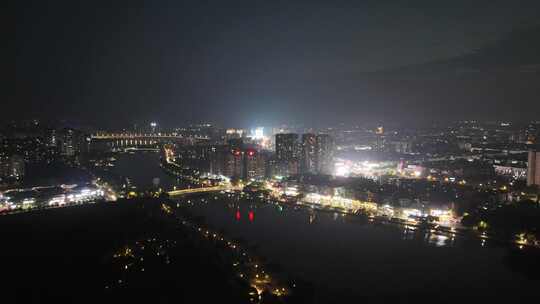 晚霞中的眉山夜景航拍