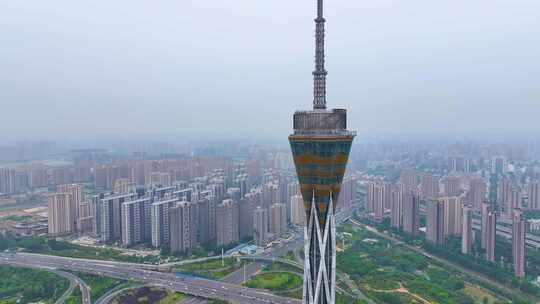 郑州市经开区中原福塔航拍城市地标风景风光