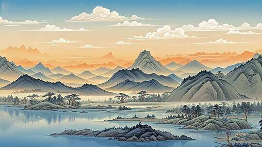 山水国风插画自然风光画面