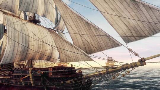 古代商船起航船队出海